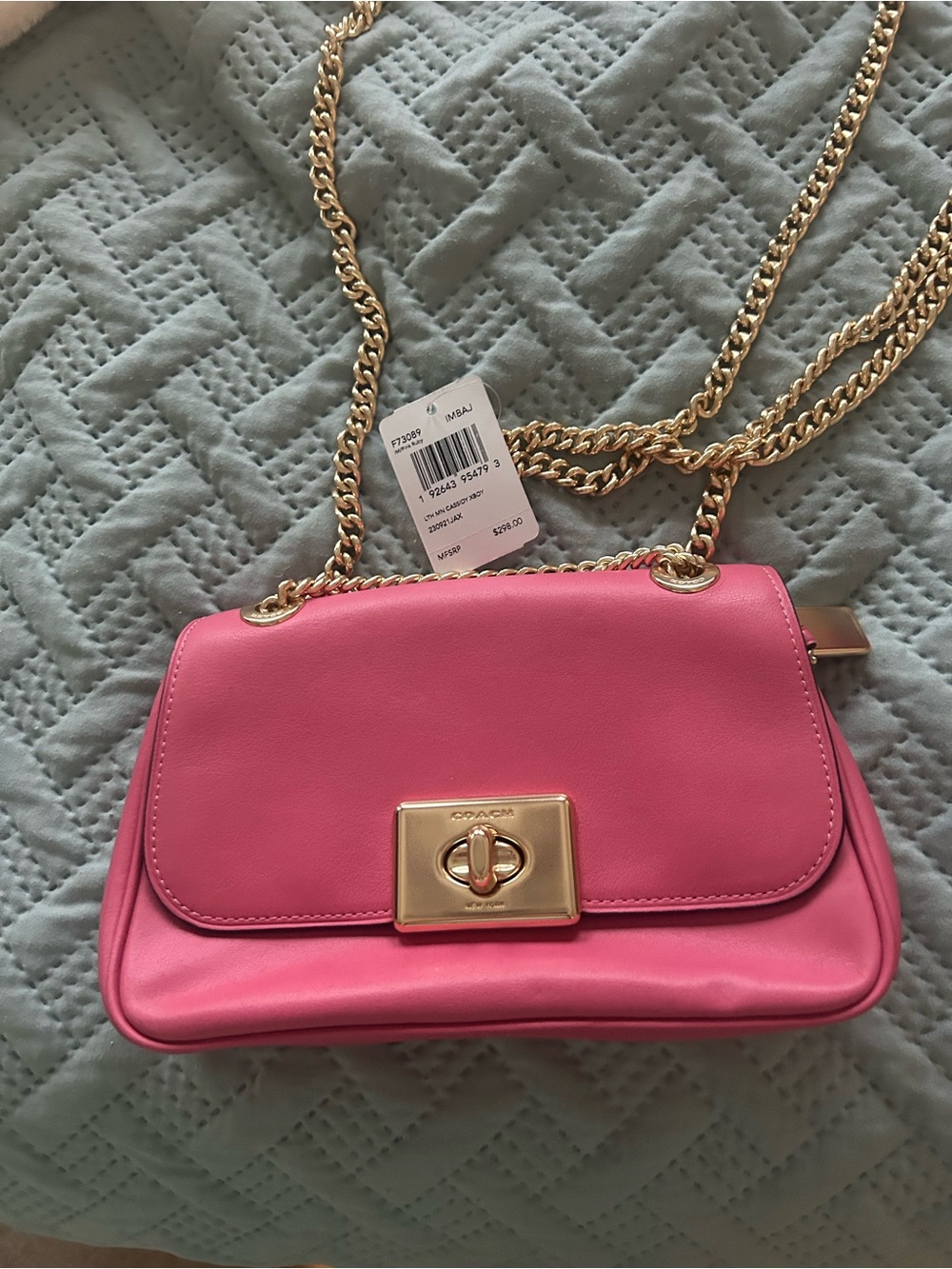Coach Pink Leather Turnlock Crossbody with Gold Chain New with tags paid $298.
